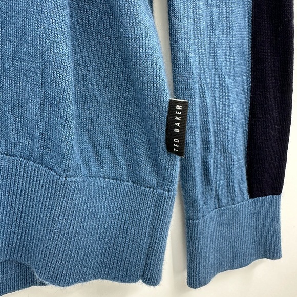 TED BAKER Mid-Blue Noirmon Crew Striped Jumper Wool/Cashmere Blend - Picture 10 of 13